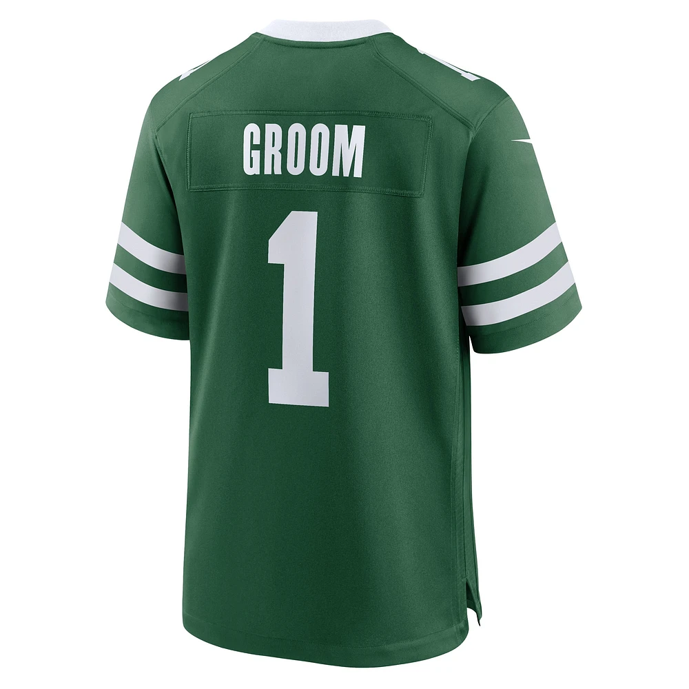 Men's Nike Number 1 Groom Legacy Green New York Jets Game Jersey