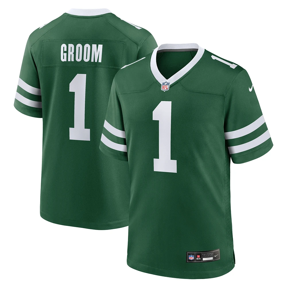 Men's Nike Number 1 Groom Legacy Green New York Jets Game Jersey