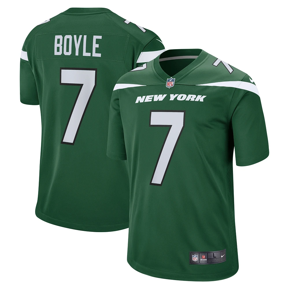 Maillot de match New York Jets Nike Tim Boyle Gotham vert pour homme