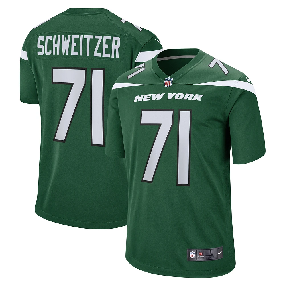 Maillot de match Nike Wes Schweitzer vert New York Jets pour homme