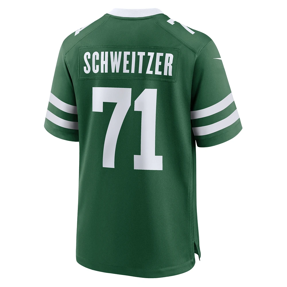 Maillot de match Nike Wes Schweitzer Legacy Green New York Jets pour homme