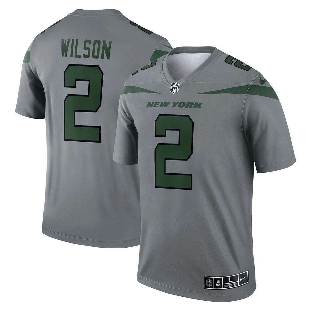 Haut Nike Zach Wilson gris New York Jets Inverted Legend Player Performance pour homme