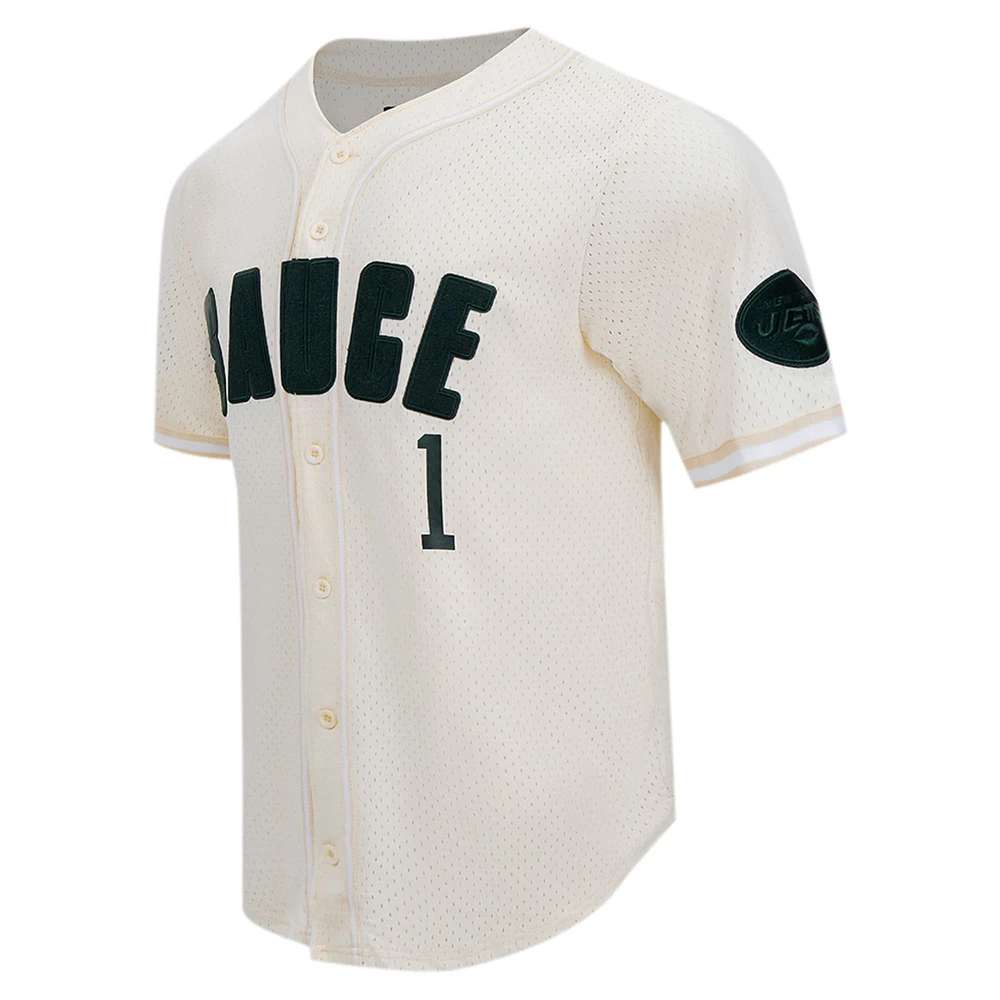 Men's Pro Standard Ahmad Sauce Gardner Cream New York Jets Name & Number Triple Tonal Button-Up Baseball Jersey