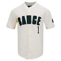 Men's Pro Standard Ahmad Sauce Gardner Cream New York Jets Name & Number Triple Tonal Button-Up Baseball Jersey