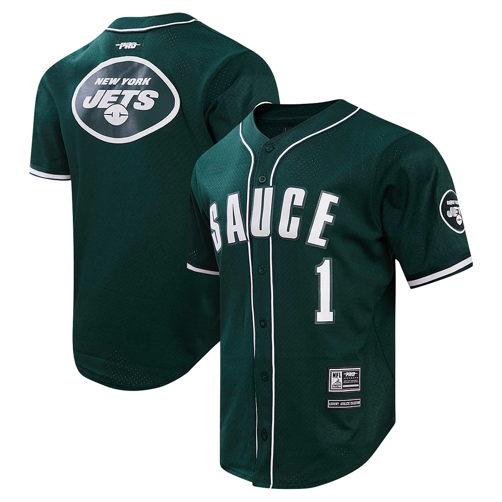 Men's Pro Standard Ahmad Sauce Gardner Green New York Jets Mesh Button-Up Baseball Jersey