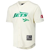 Chemise boutonnée rétro classique en maille Pro Standard crème pour hommes des New York Jets