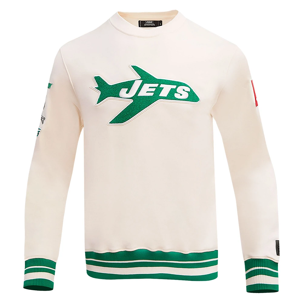 Men's Pro Standard Cream New York Jets Retro Classics Fleece Pullover Sweatshirt