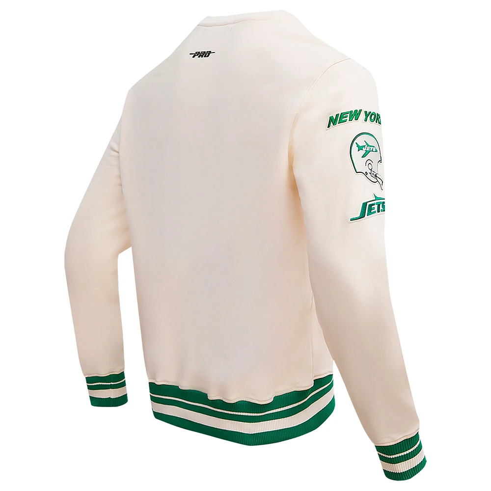 Men's Pro Standard Cream New York Jets Retro Classics Fleece Pullover Sweatshirt