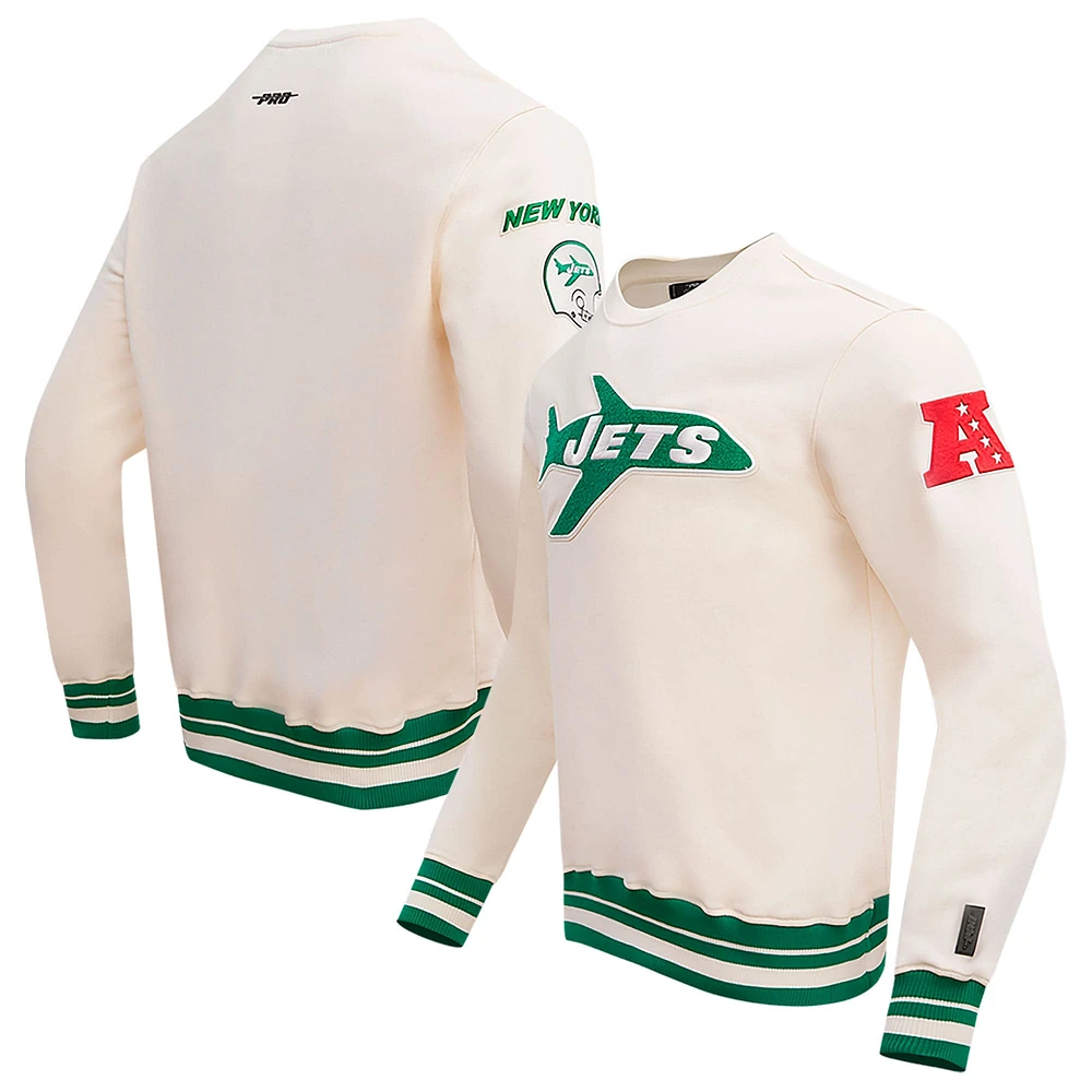 Men's Pro Standard Cream New York Jets Retro Classics Fleece Pullover Sweatshirt