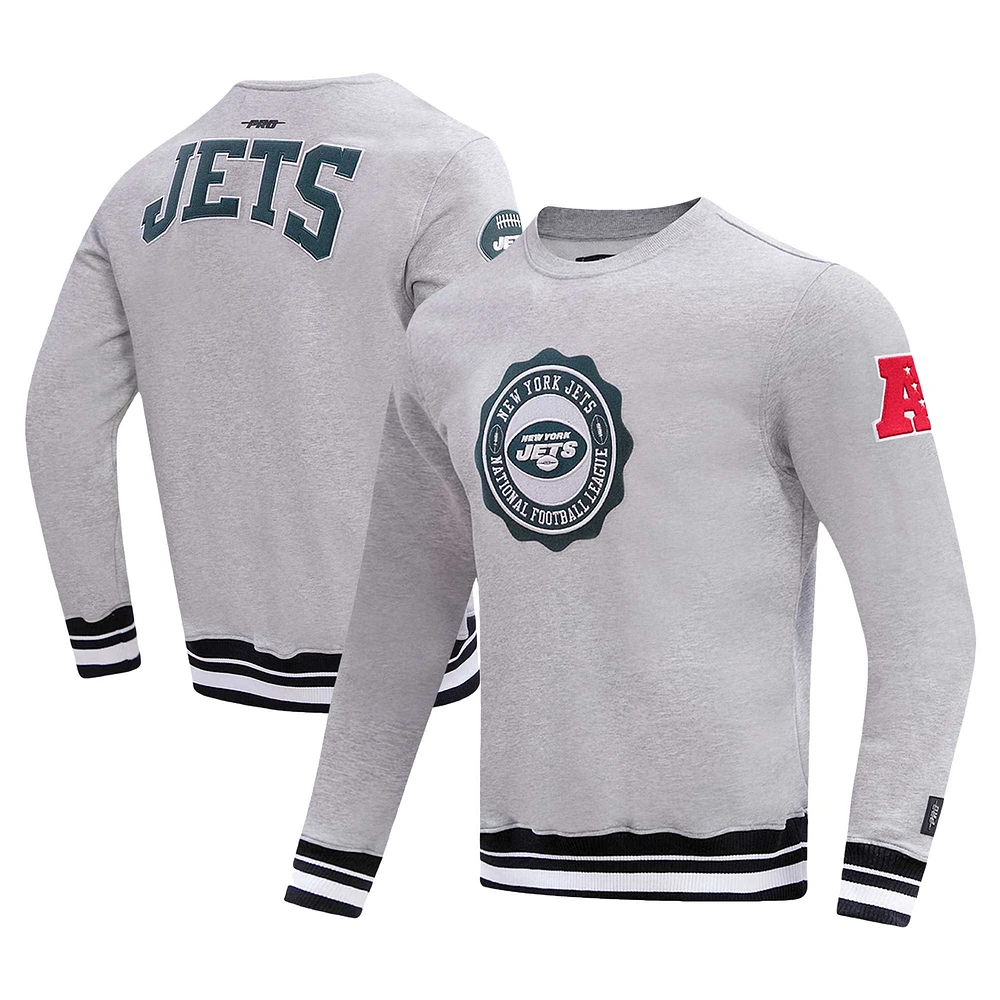 Men's Pro Standard Heather Gray New York Jets Crest Emblem Pullover Sweatshirt