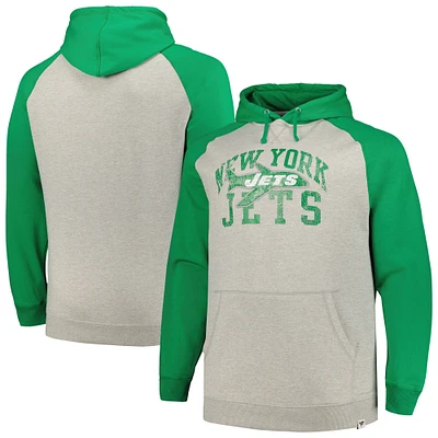 Profil pour hommes Gris chiné/vert New York Jets Big & Tall Favorite Arch Throwback Raglan Pull à capuche