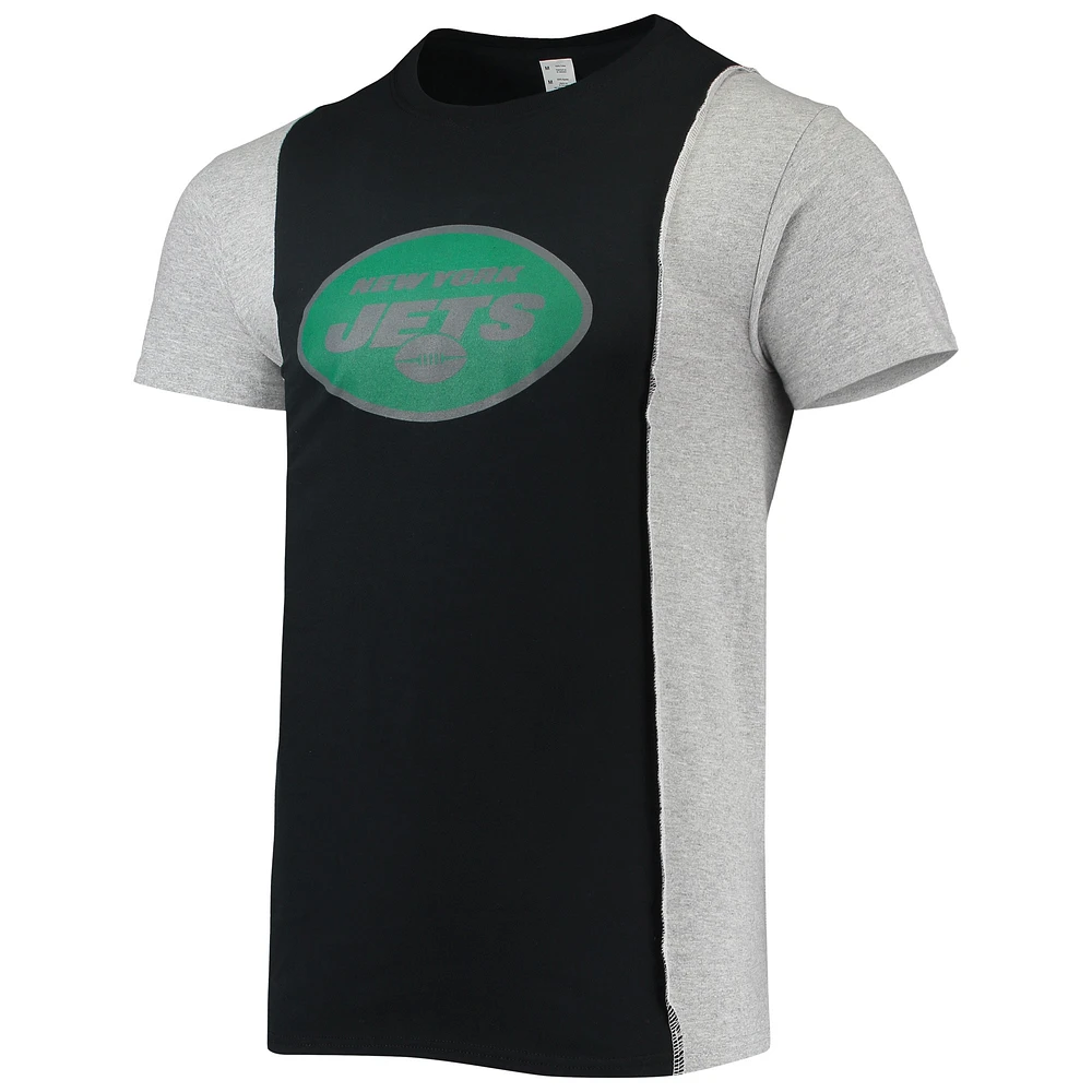 Refried Apparel - T-shirt fendu durable des New York Jets pour homme, noir/gris chiné