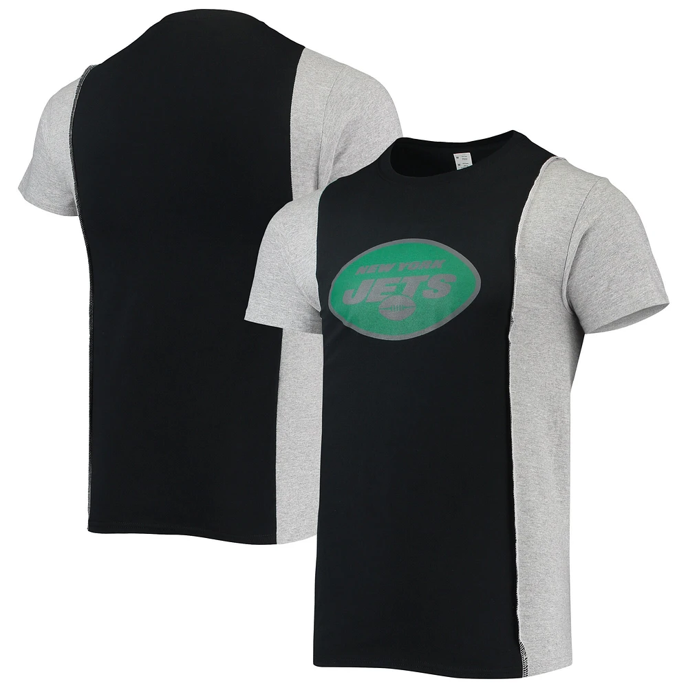 Refried Apparel - T-shirt fendu durable des New York Jets pour homme, noir/gris chiné