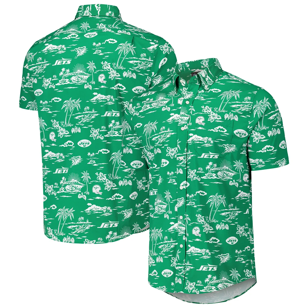 Chemise boutonnée à imprimé Kekai pour hommes Reyn Spooner Kelly Green New York Jets Throwback