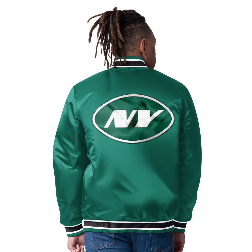 Veste réversible en satin à boutons-pression pour homme, vert/noir, des New York Jets