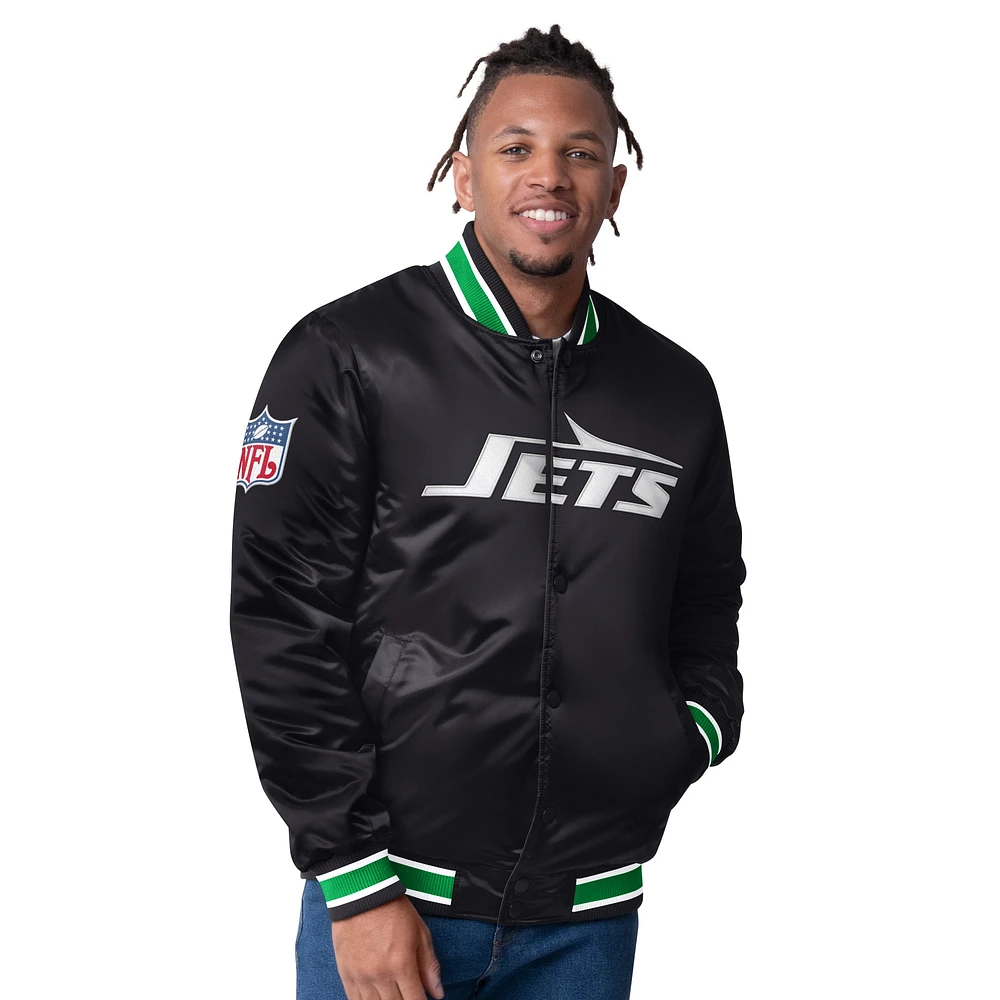 Veste réversible en satin à boutons-pression pour homme, vert/noir, des New York Jets