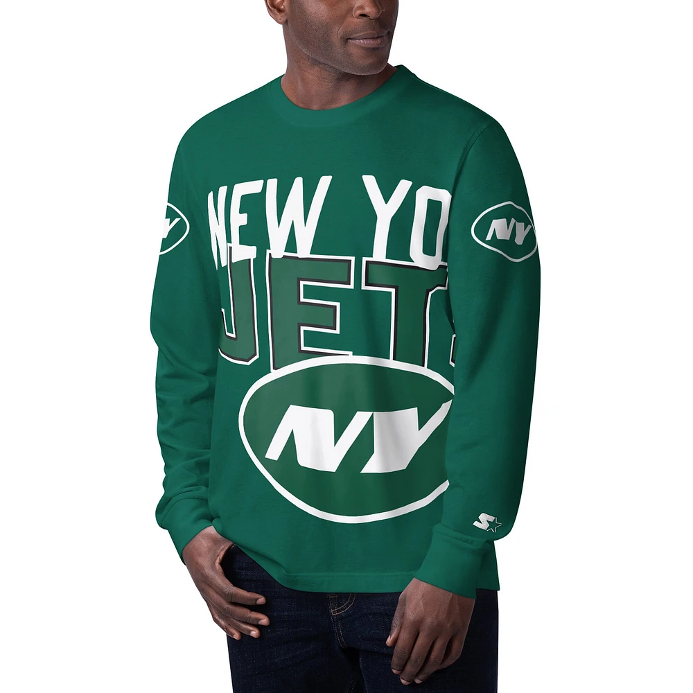 T-shirt à manches longues pour hommes Starter Green New York Jets Clutch Hit