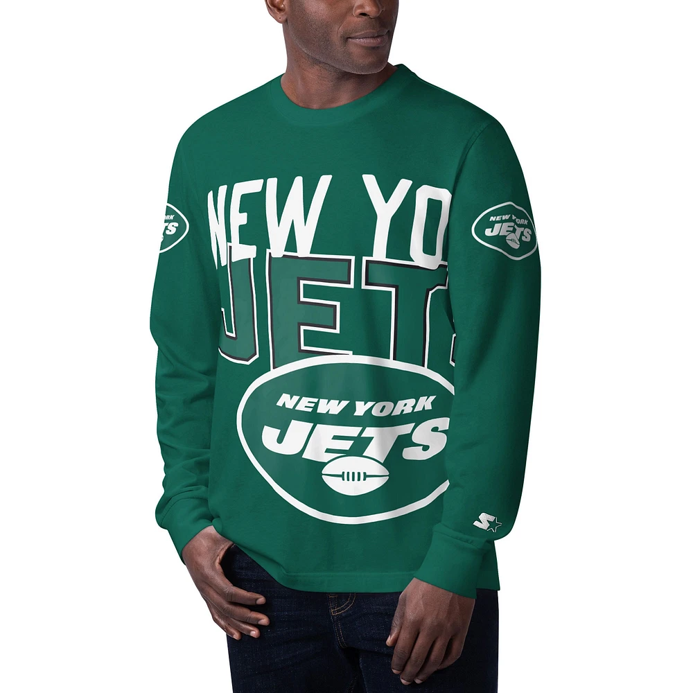 Men's Starter Green New York Jets Clutch Hit Long Sleeve T-Shirt