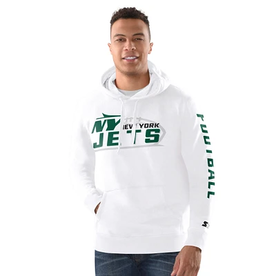 Men's Starter White New York Jets Vintage Pullover Hoodie