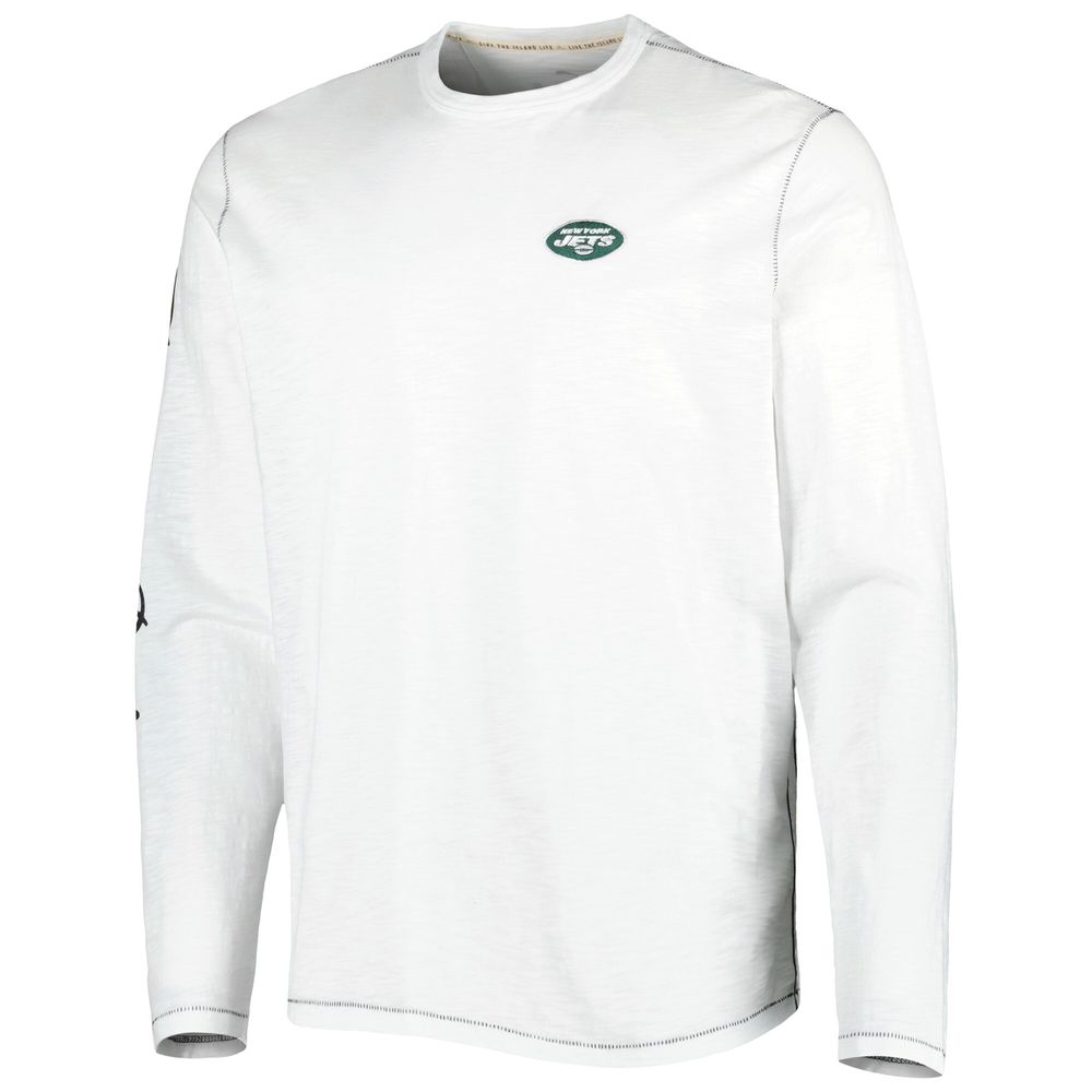 Men's Tommy Bahama White New York Jets Laces Out Billboard Long Sleeve T-Shirt