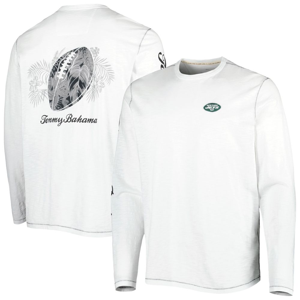 Men's Tommy Bahama White New York Jets Laces Out Billboard Long Sleeve T-Shirt