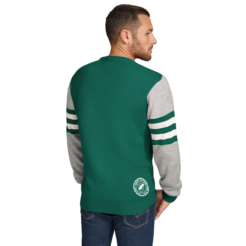 Men's Tommy Hilfiger Green/Heather Gray New York Jets Acrylic Crewneck Pullover Sweatshirt