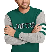 Men's Tommy Hilfiger Green/Heather Gray New York Jets Acrylic Crewneck Pullover Sweatshirt