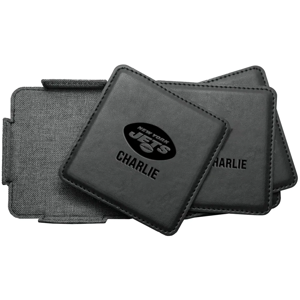 Lids New York Jets 4-Pack Personalized Leather Coaster Set