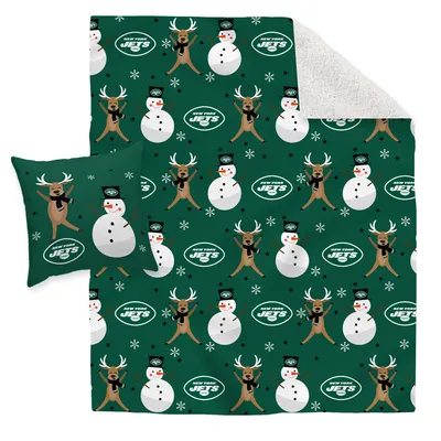 New York Jets Holiday Reindeer Blanket and Pillow Combo Set