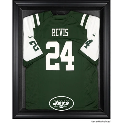 Vitrine de présentation du maillot avec cadre noir et logo rétro des New York Jets 1998-2018