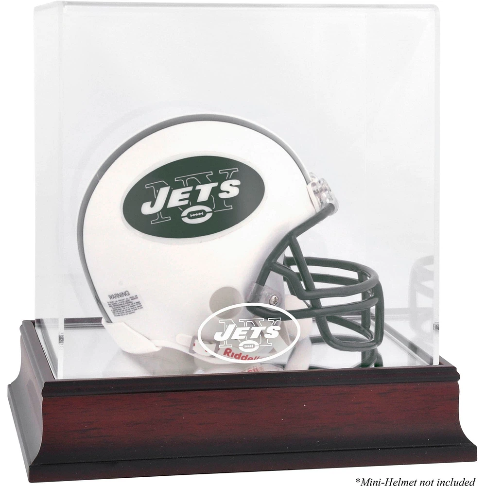 Vitrine de mini casque avec logo rétro des New York Jets 1998-2018 en acajou