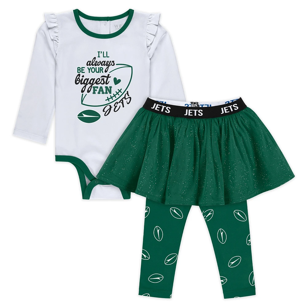 Ensemble trois pièces pour nouveau-né et bébé par Erin Andrews New York Jets : body à manches longues, tutu pantalon de survêtement