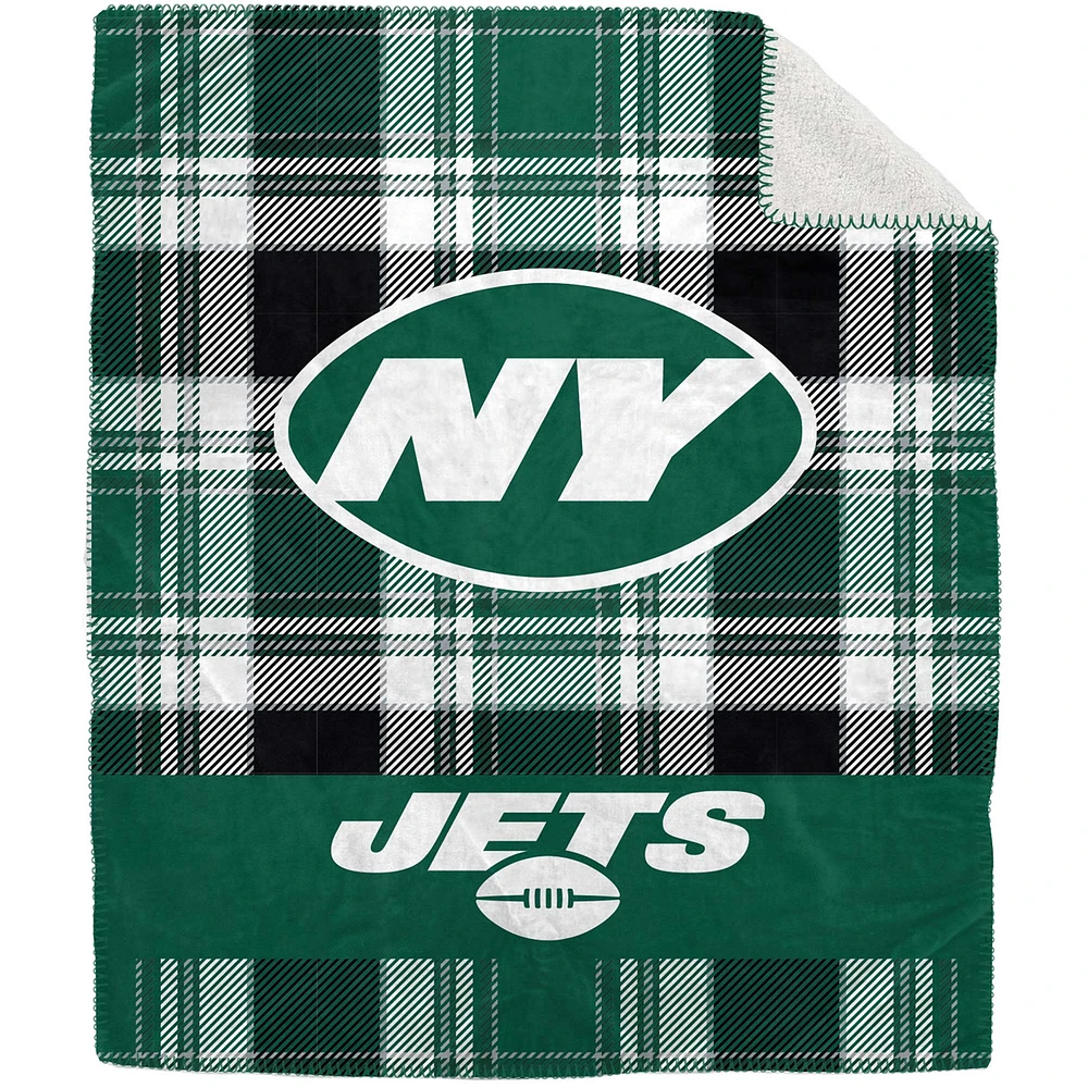 Pegasus New York Jets 50" x 60" Plaid Flannel Sherpa Plush Blanket