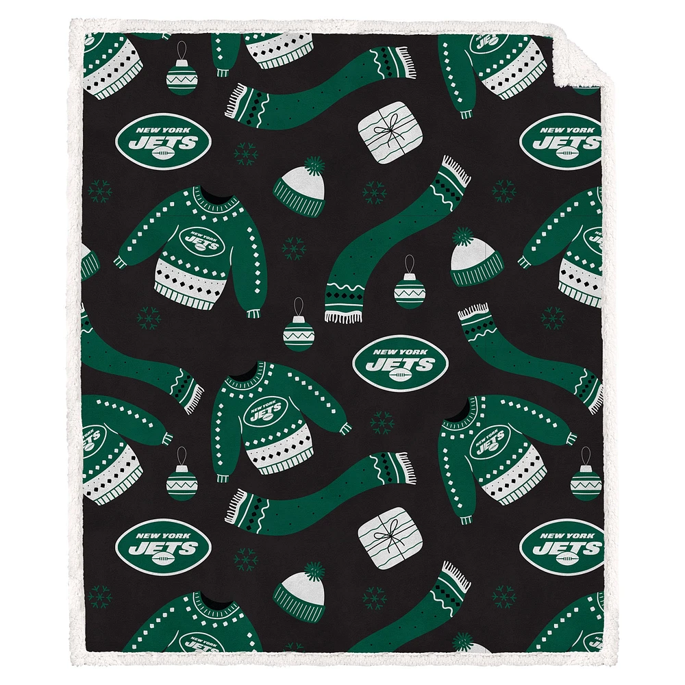 Pegasus New York Jets 60" x 70" Ugly Sweater Flannel Fleece Sherpa Blanket