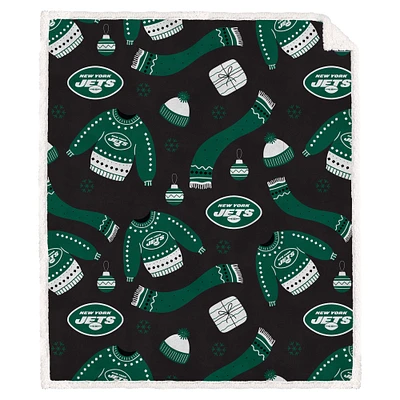 Pegasus New York Jets Couverture Sherpa en flanelle polaire 60 x 70 po