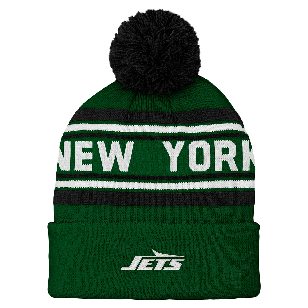 Bonnet en tricot jacquard à revers et pompon pour préscolaire des Jets de New York