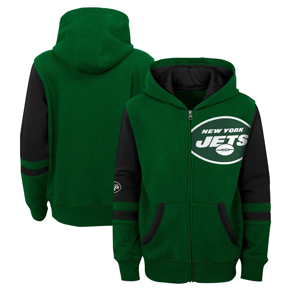 Sweat à capuche zippé blocs de couleurs pour préscolaire, vert, stade des New York Jets