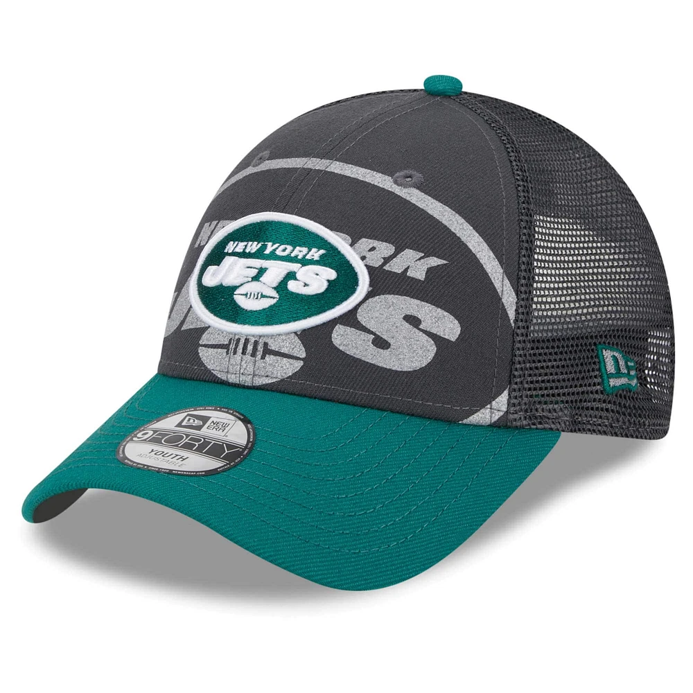 Casquette préscolaire New Era Graphite/Vert New York Jets Reflect 9FORTY Casquette réglable