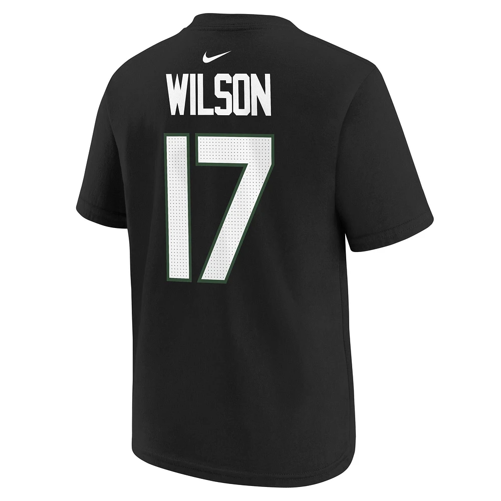 T-shirt Nike Garrett Wilson pour enfants d'âge préscolaire, noir, nom et numéro du joueur des Jets de New York