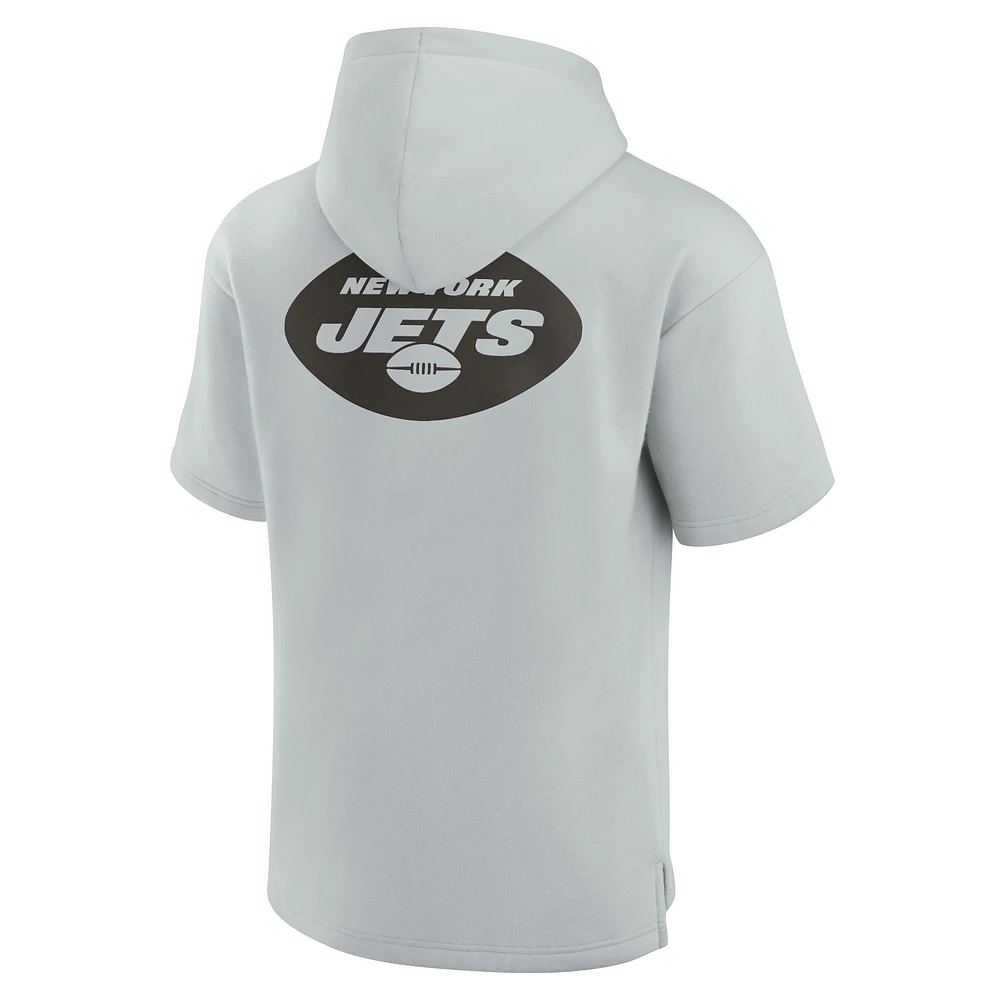 Unisex Fanatics Gray New York Jets Elements Super Soft Fleece Short Sleeve Pullover Hoodie