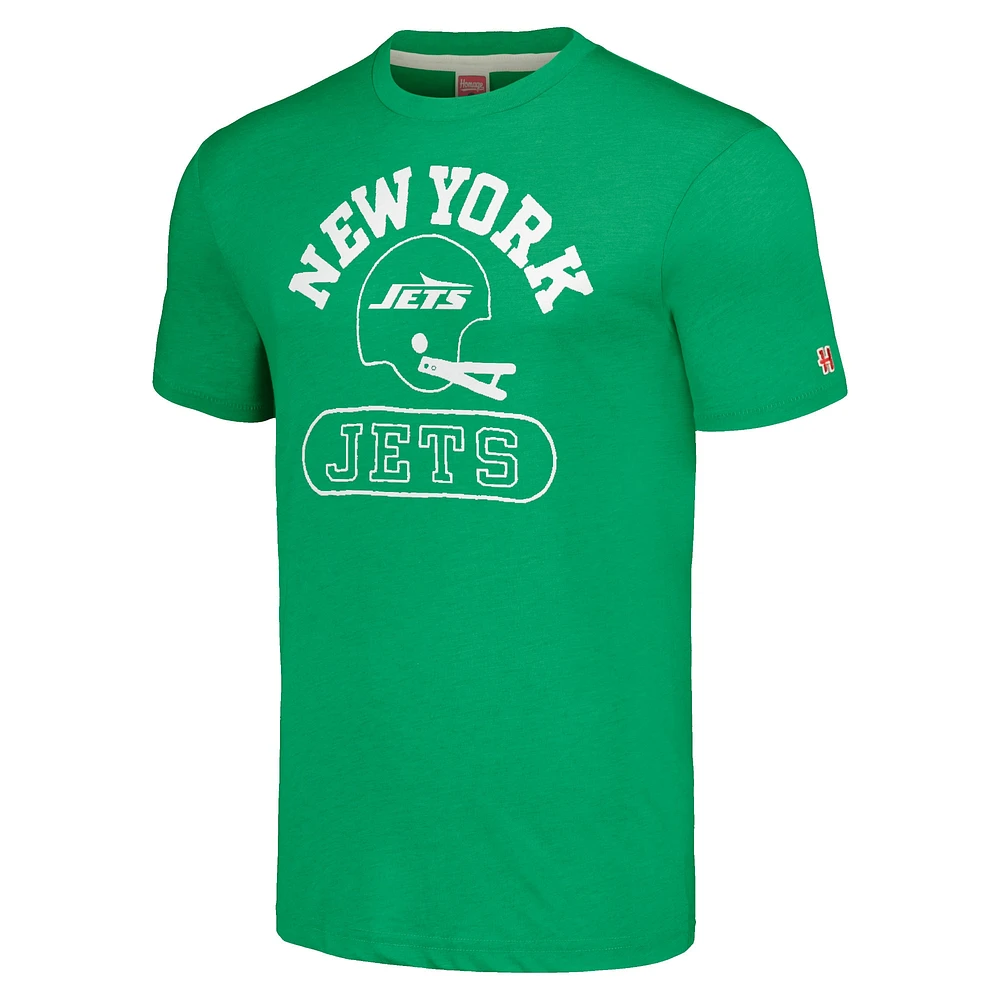 T-shirt triple mélange unisexe Hommage vert New York Jets Casque