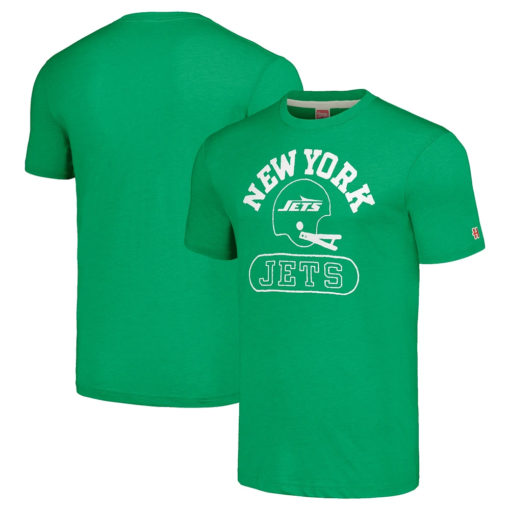 T-shirt triple mélange unisexe Hommage vert New York Jets Casque