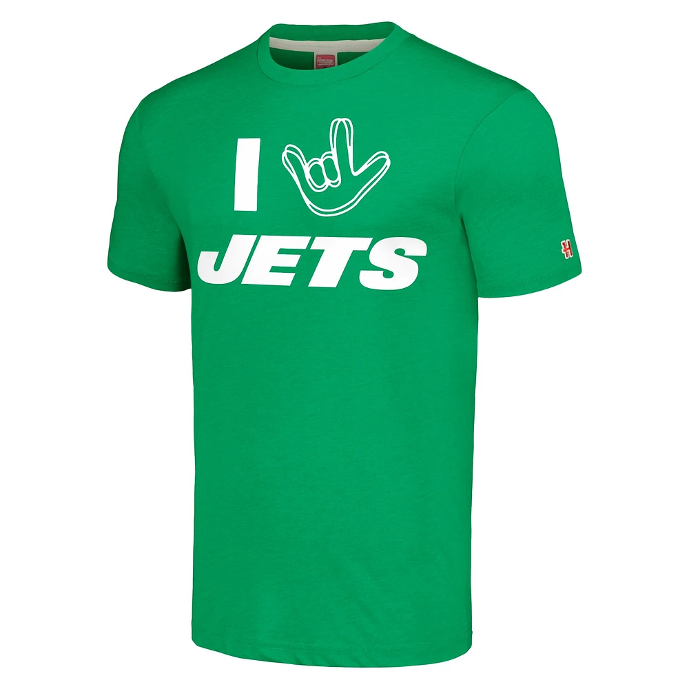 Hommage unisexe vert New York Jets La collection NFL ASL par Love Sign T-shirt triple mélange