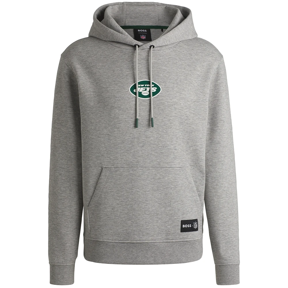 Sweat à capuche unisexe Hugo Boss Heather Grey New York Jets Woodson Tri-Blend