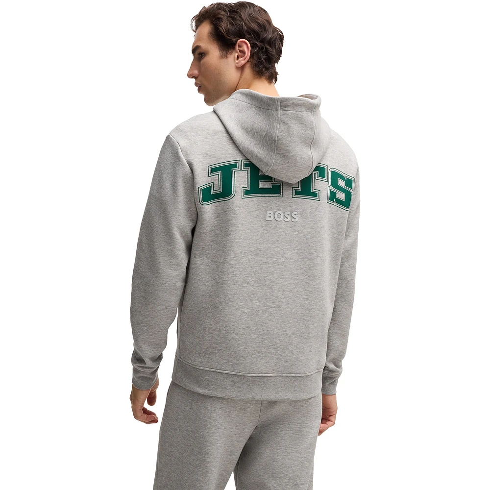 Sweat à capuche unisexe Hugo Boss Heather Grey New York Jets Woodson Tri-Blend