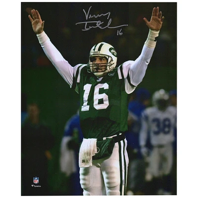 Photographie autographiée de Vinny Testaverde, New York Jets, bras levés, 8" x 10"