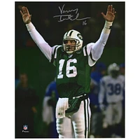 Photographie autographiée de Vinny Testaverde, New York Jets, bras levés, 8" x 10"