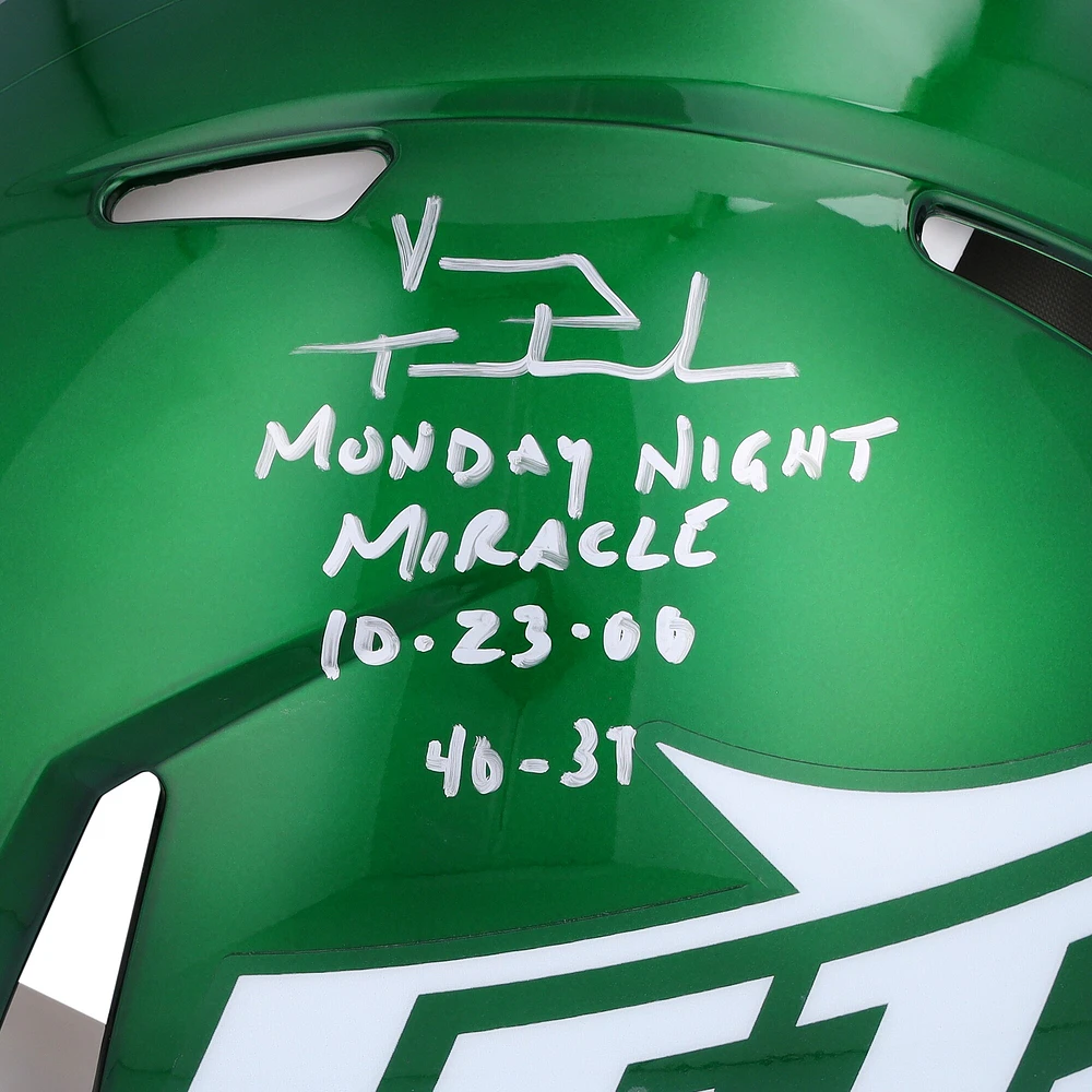 Vinny Testaverde New York Jets Autographed Riddell Speed Authentic Helmet with Monday Night Miracle Inscriptions - Limited Edition of 12