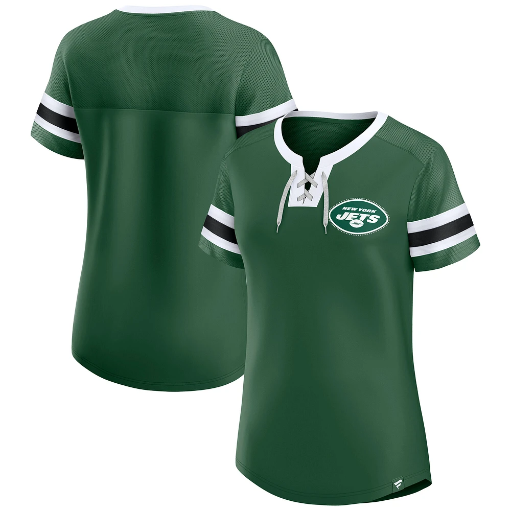 Women's Fanatics  Green New York Jets Lace-Up Bling T-Shirt