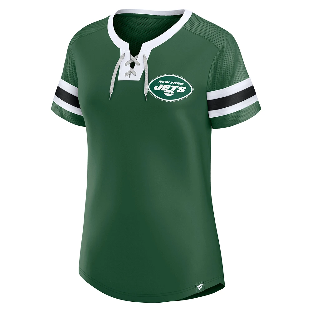 Women's Fanatics  Green New York Jets Lace-Up Bling T-Shirt
